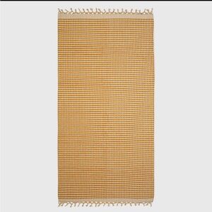 Set (2) Pompom Bubble Handloom Large Bath Beach Fringed Turkish Towels | Mustard